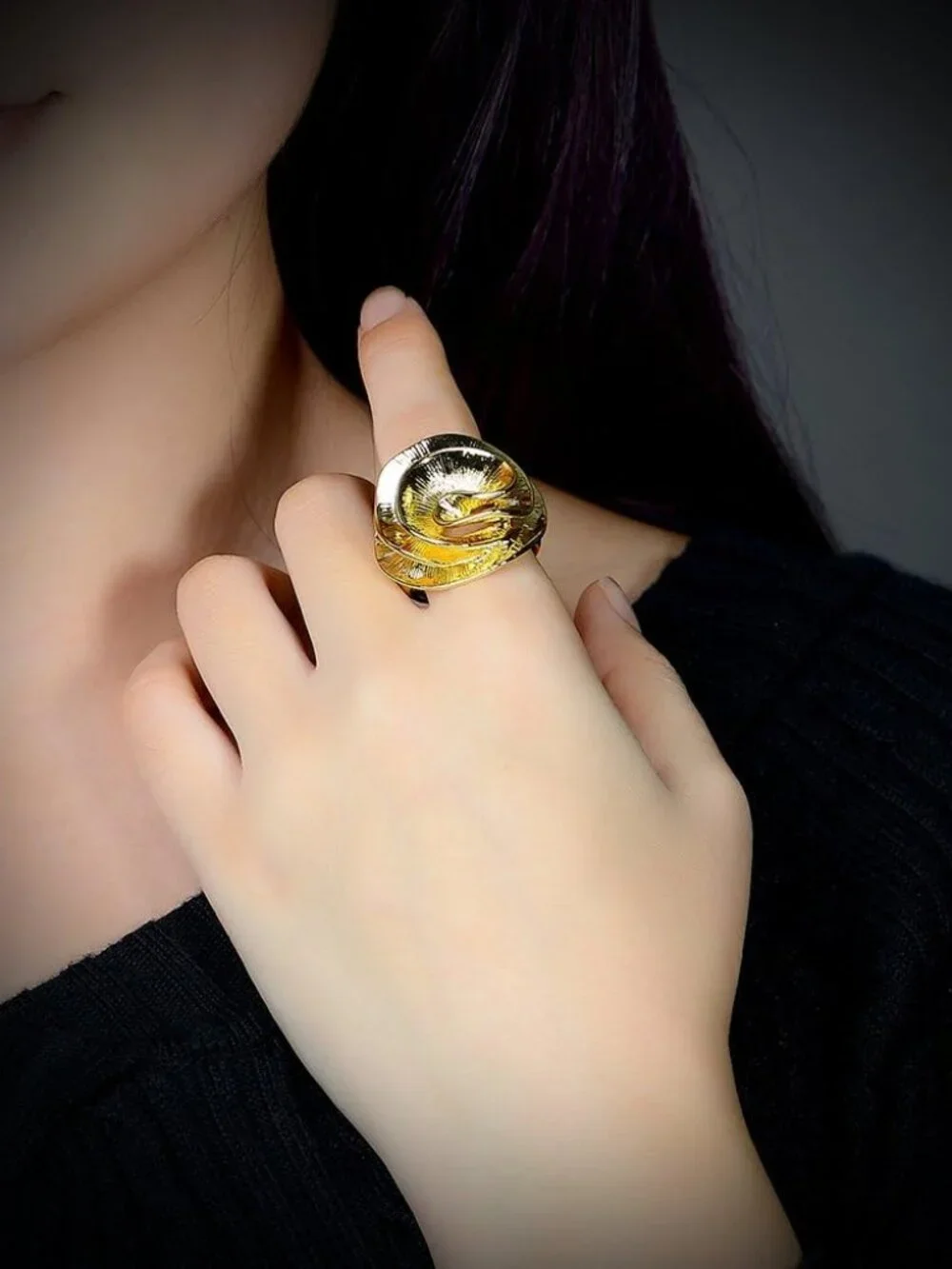 Elegant 18K Gold Plated Flower Statement Ring for Women